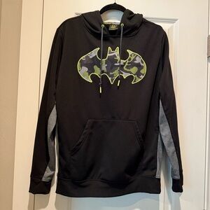 Batman Men’s Black and Neon Green Camo Logo Hoodie Kangaroo Pocket Size Medium
